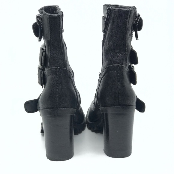 ALDO BLACK LEATHER MULTI BUCKLE BOOT - Picture 4 of 7